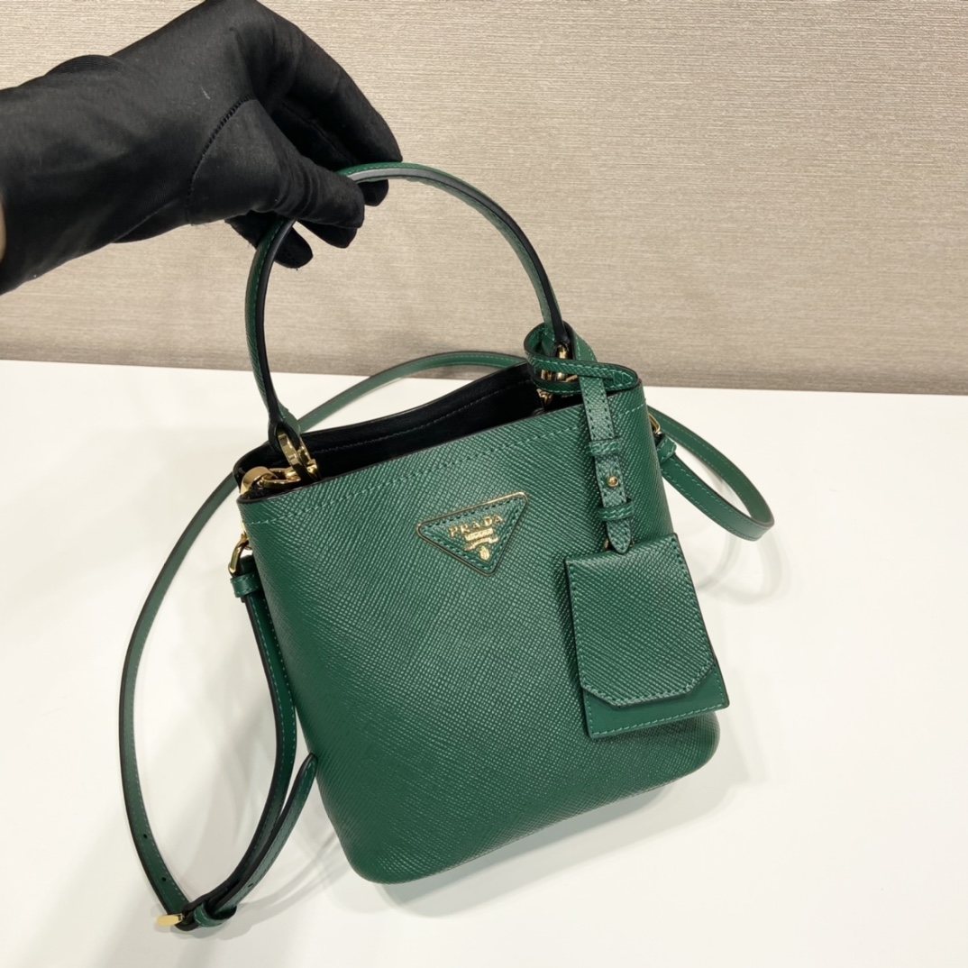 Prada Small Saffiano Leather Panier Bag Mango Green/Black 1BA217